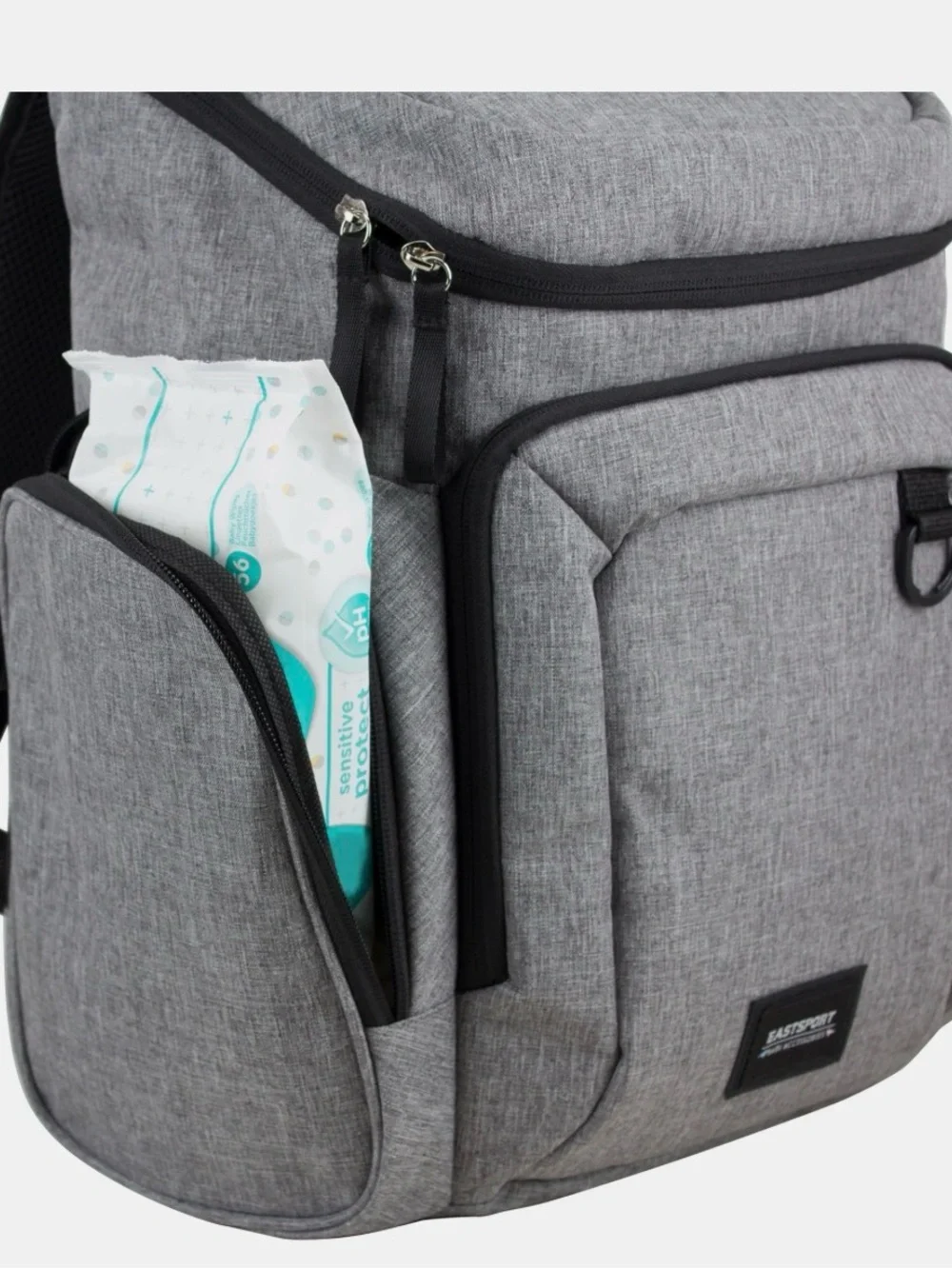 Eastport Gray Large Backpack Diaper Bag Changing Pad Insulated Zipper Pockets